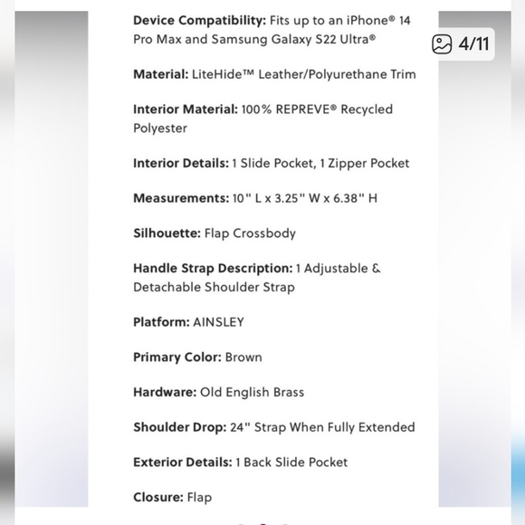 Fossil Ainsley Medium Brown Leather Crossbody Bag Shoulder Purse - Picture 4 of 14